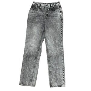 Good American Jeans 27 4 High Rise Straight Leg Black Acid Wash Grey Charcoal
